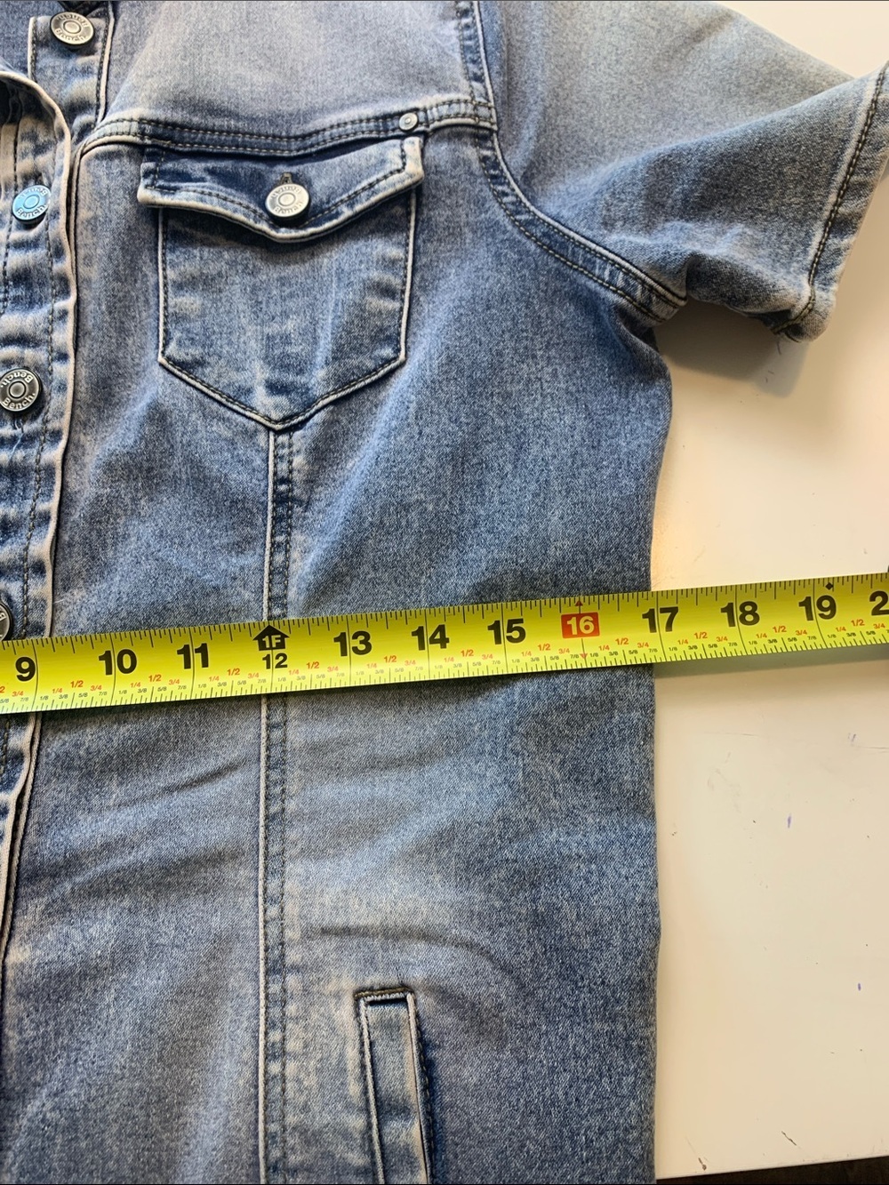Bench Light Blue Denim Short-Sleeve Button-Up Mini Dress Stretch Pockets - Picture 11 of 14